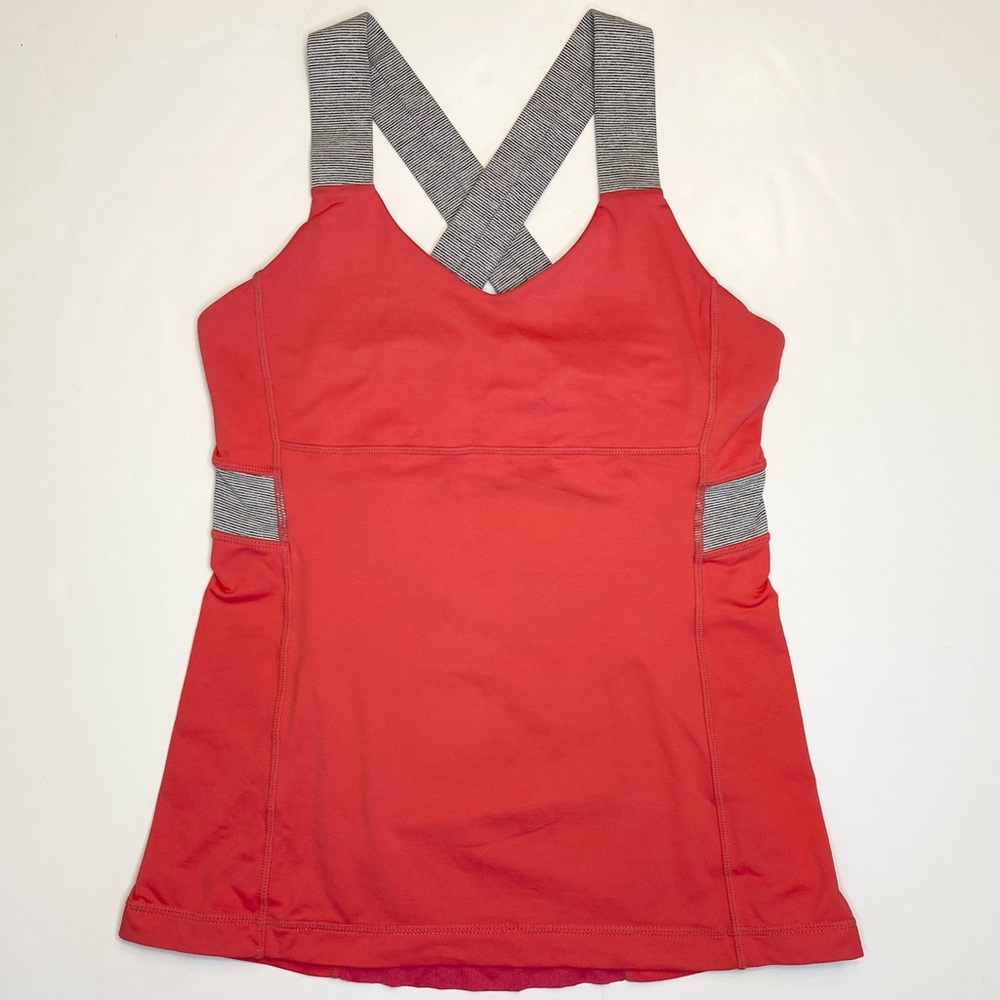 Lululemon Push Your Limits Tank Coral Pink Grey Size 6 Yoga Workout